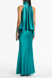 VIRIDIAN LUSTRE SATIN BIAS FISHTAIL SKIRT
