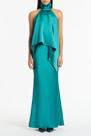 VIRIDIAN LUSTRE SATIN BIAS FISHTAIL SKIRT