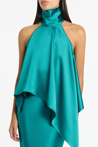 VIRIDIAN LUSTRE SATIN HALTER NECK TOP