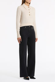 WASHED BLACK DENIM WIDE LEG PANT