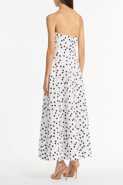 WHITE AND BLACK SPOT JACQUARD A-LINE STRAPLESS GOWN