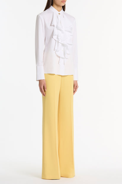 WHITE COTTON FRILL FRONT SHIRT