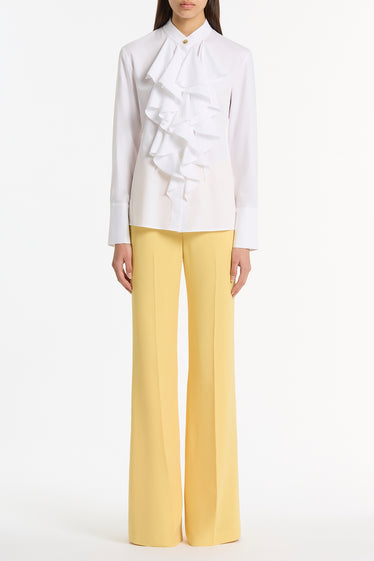 WHITE COTTON FRILL FRONT SHIRT