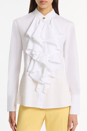 WHITE COTTON FRILL FRONT SHIRT