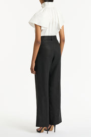 WHITE COTTON TAFFETA RUFFLE BLOUSE