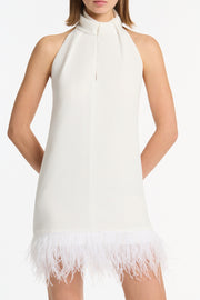 WHITE CREPE FEATHER MINI DRESS