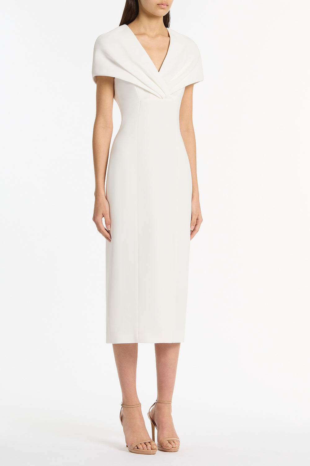 WHITE CREPE FRONT TUCK MIDI DRESS – Carla Zampatti