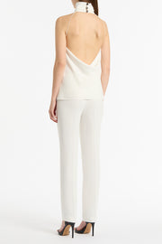 WHITE CREPE HALTER TOP