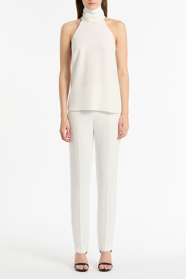 WHITE CREPE HALTER TOP