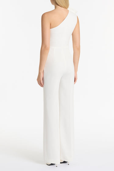 WHITE CREPE ONE SHOULDER JUMPSUIT