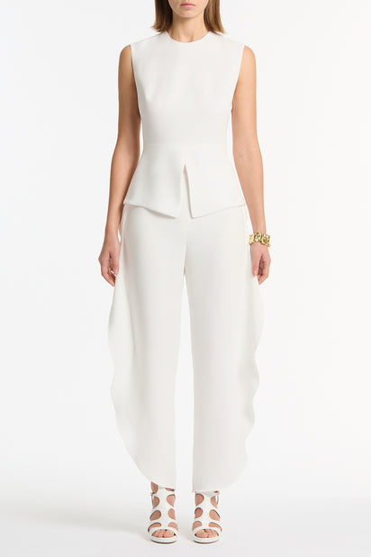 WHITE CREPE PETAL PANT