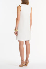 WHITE CREPE SCOOP NECK SHIFT DRESS