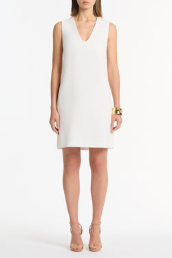 WHITE CREPE SCOOP NECK SHIFT DRESS