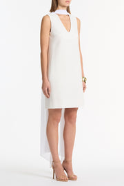 WHITE CREPE SCOOP NECK SHIFT DRESS