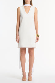 WHITE CREPE SCOOP NECK SHIFT DRESS