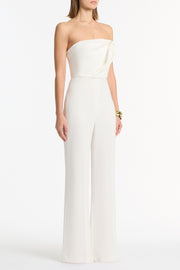 WHITE CREPE SCULPTURAL JUMPSUIT