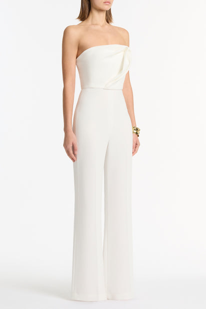 WHITE CREPE SCULPTURAL JUMPSUIT