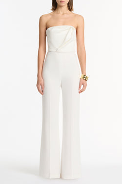WHITE CREPE SCULPTURAL JUMPSUIT