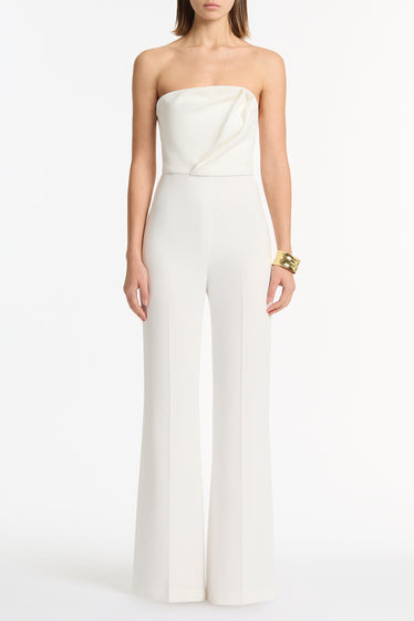WHITE CREPE SCULPTURAL JUMPSUIT