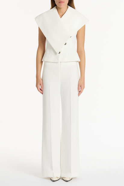 WHITE CREPE WRAP SLEEVELESS JACKET