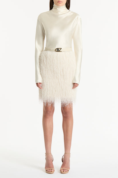 WHITE FRINGE MINI SKIRT