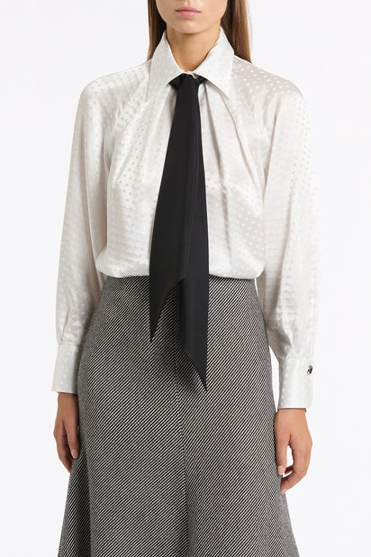 WHITE JACQUARD SPOT CONTRAST SCARF TOP
