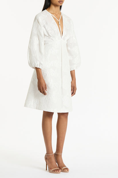 WHITE MESH JACQUARD MIDI DRESS