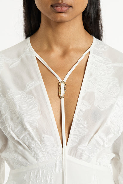 WHITE MESH JACQUARD MIDI DRESS