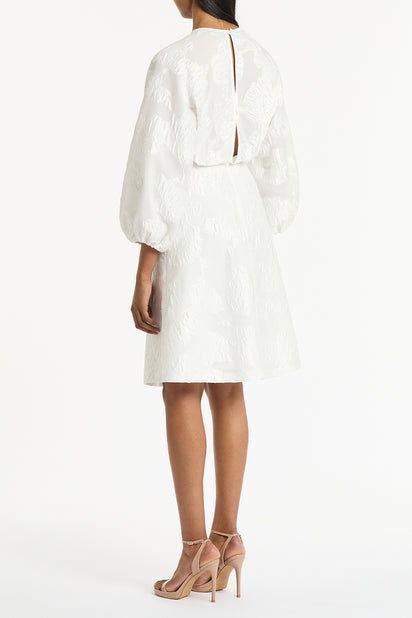 WHITE MESH JACQUARD MIDI DRESS