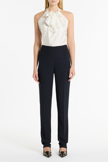WHITE SILK TWILL ALTURA RUFFLE TOP