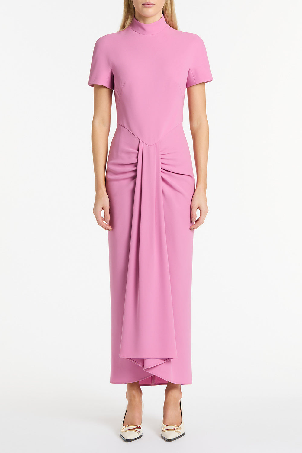 ZINNIA CREPE FITTED WATERFALL MIDI DRESS Carla Zampatti