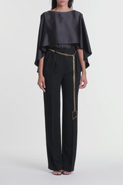 BLACK SATIN CAPE TOP