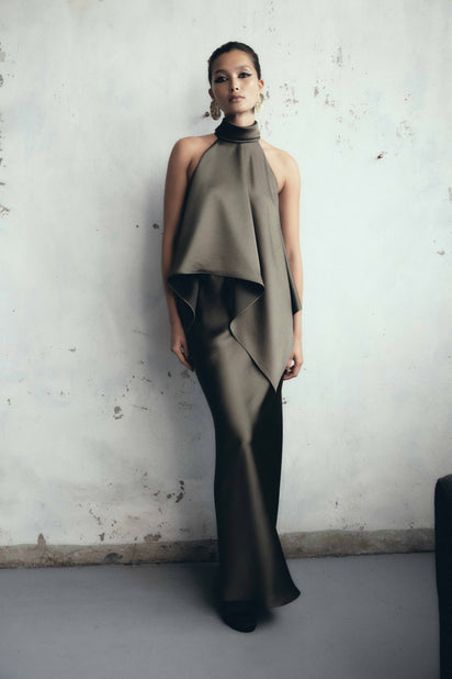 IVY SATIN DRAPED HALTER TOP