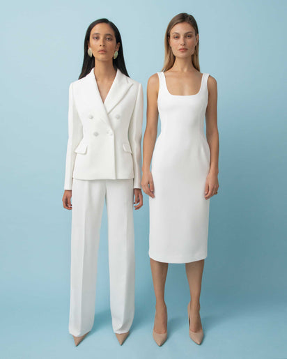 WHITE CREPE WIDE WAISTED PANT