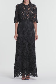 BLACK EMBROIDERED VELVET GOWN