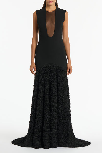 Halston heritage feather boucle on sale gown