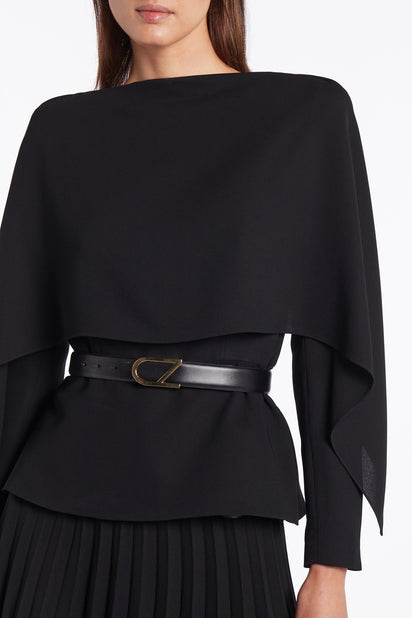 BLACK LEATHER CZ LOGO BELT