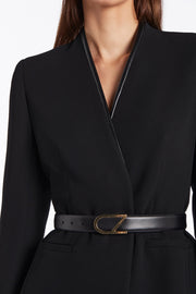 BLACK LEATHER CZ LOGO BELT