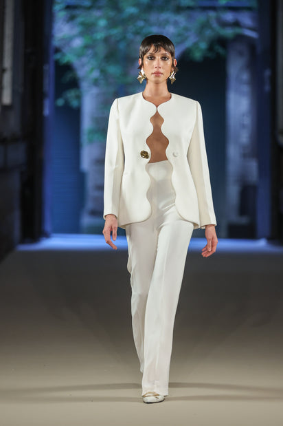 IVORY CREPE WIDE WAISTED PANT