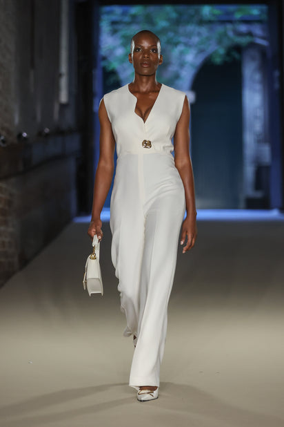 IVORY CREPE SCALLOPED JUMPSUIT