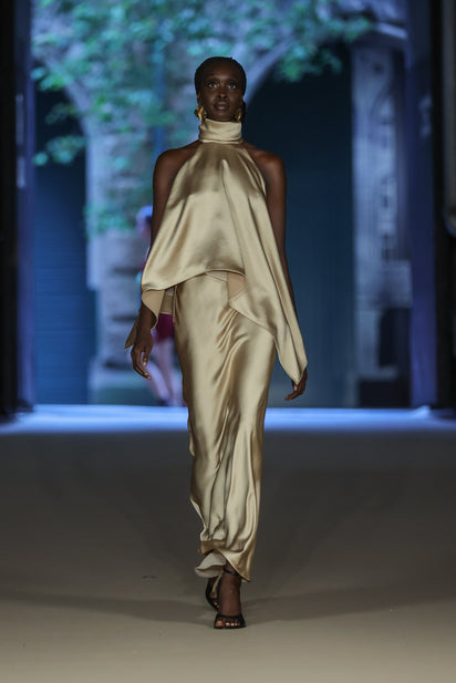 CHAMPAGNE SATIN BIAS SKIRT