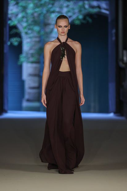 PLUM GEORGETTE DRAPED GOWN