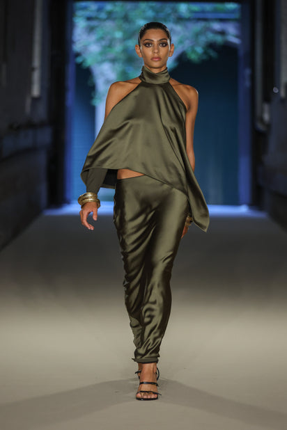 IVY SATIN DRAPED HALTER TOP