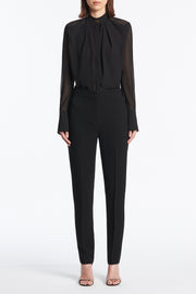 BLACK CREPE SLIM FLY-FRONT PANT
