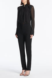 BLACK CREPE SLIM FLY-FRONT PANT