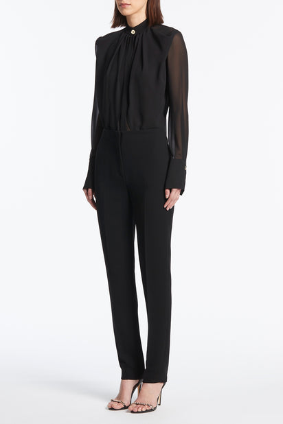 BLACK CREPE SLIM FLY-FRONT PANT