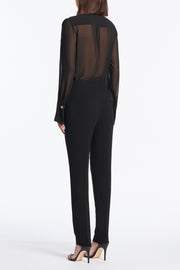 BLACK CREPE SLIM FLY-FRONT PANT