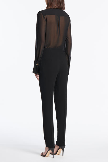 BLACK CREPE SLIM FLY-FRONT PANT