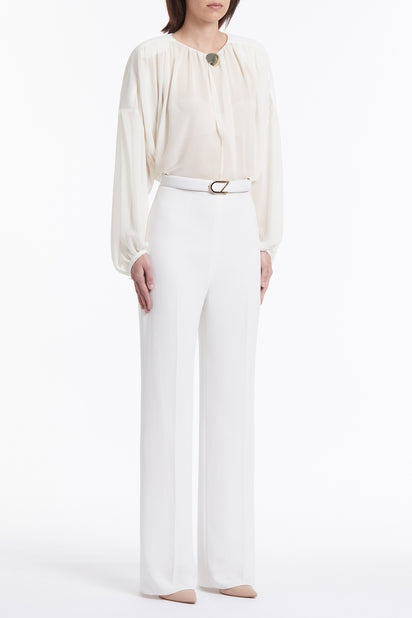 WHITE CREPE WIDE WAISTED PANT