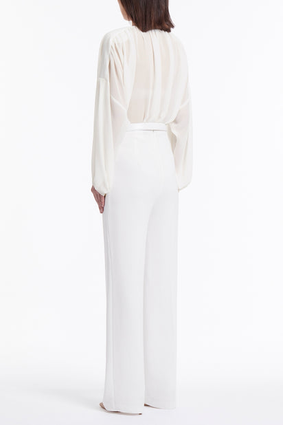 WHITE CREPE WIDE WAISTED PANT